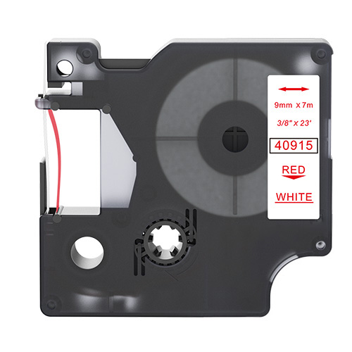 Dymo 40915 kompatibel labeltape rød på hvid 9mm