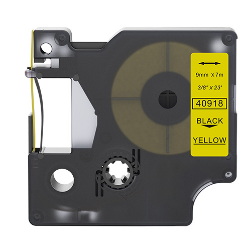 Dymo 40918 kompatibel labeltape sort på gul 9mm