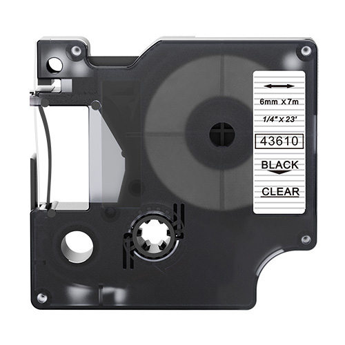 Dymo 43610 kompatibel labeltape sort på klar 6mm