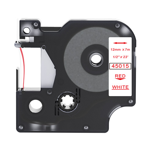 Dymo 45015 kompatibel labeltape rød  op wit 12mm