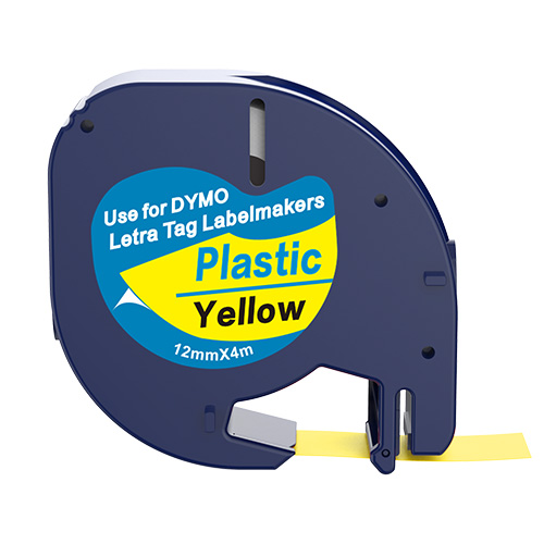 Dymo 91202 kompatibel labeltape sort på gul 12mm