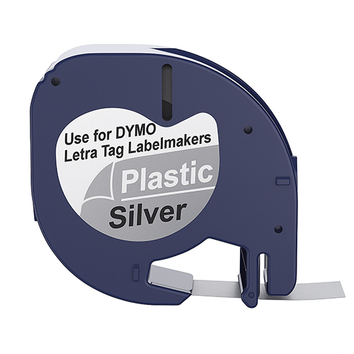 Dymo 91208 kompatibel labeltape sort på sølv 12mm