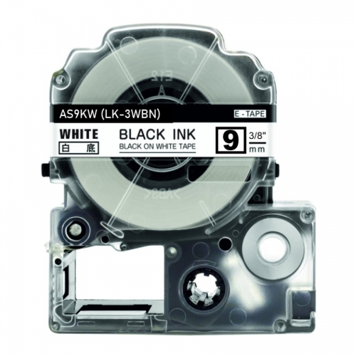Epson LK-3WBN kompatibel labeltape sort på hvid 9mm
