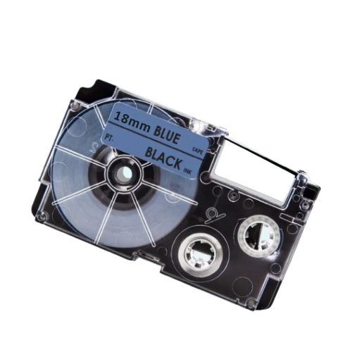 Casio XR-18BU kompatibel labeltape sort på blå 18mm