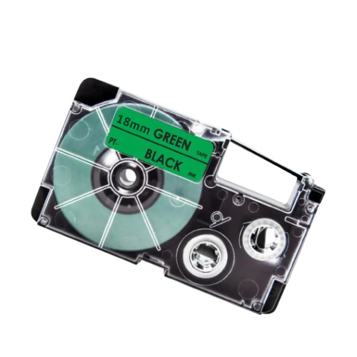 Casio XR-18GN kompatibel labeltape sort på grøn 18mm