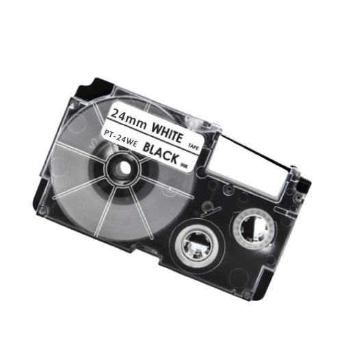 Casio XR-24WE kompatibel labeltape sort på hvid 24mm