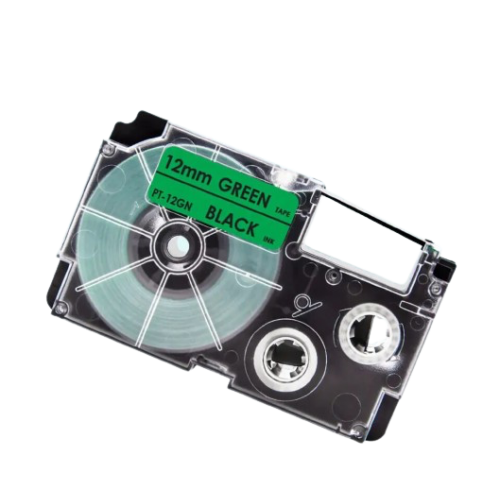 Casio XR-12GN kompatibel labeltape sort på grøn 12mm